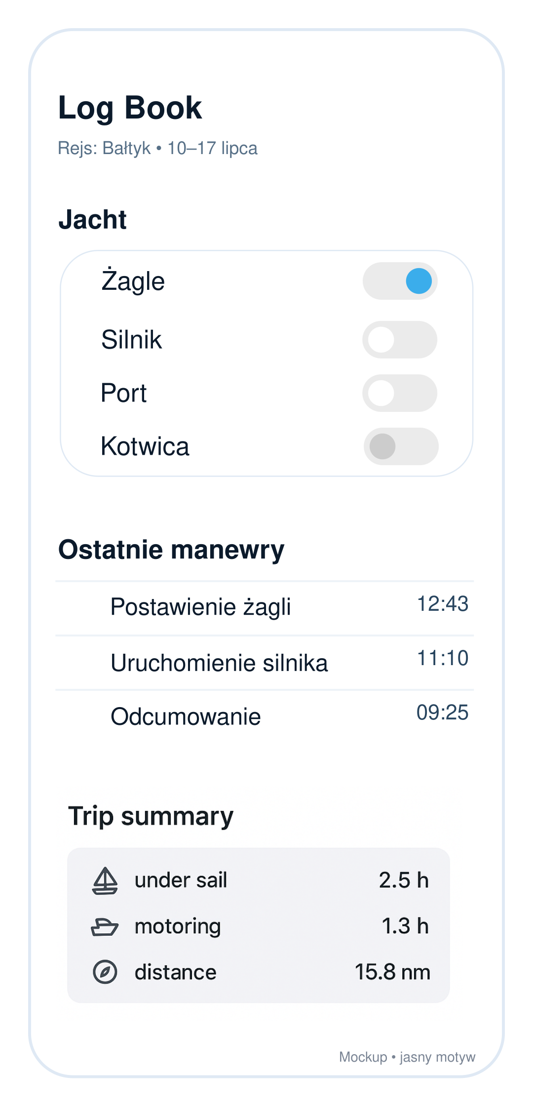 Podgląd aplikacji Log Book